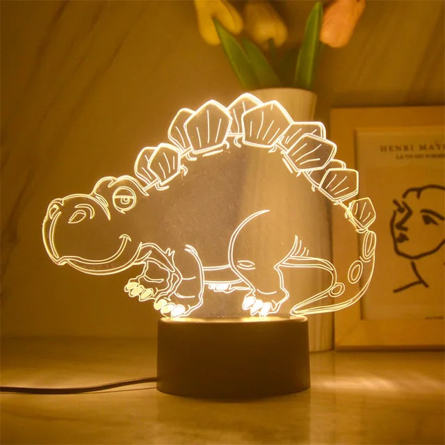 Nieuwe 3d Lamp Dinosaurus Nachtlampje Led Dino Lamp Usb Acryl Glazen Tafel Nachtlampje Decor